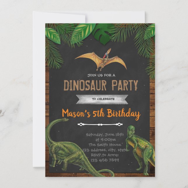 Convite de aniversário de dinossauro Vintage (Frente)