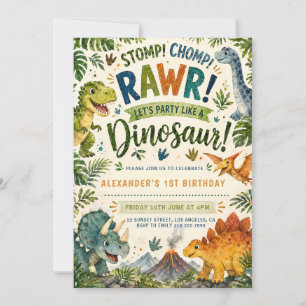Convite de Aniversário de Dinossauro Wild One