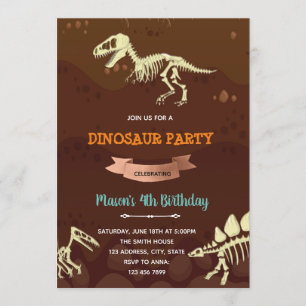 Convite de aniversário de dinossauros fósseis