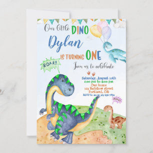 Convite de aniversário de dinossauros primeiro ani