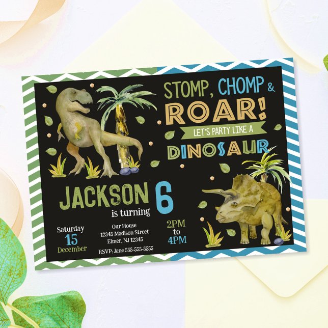 Convite de Aniversário de Dinossauros | T-rex | Tr (Criador carregado)