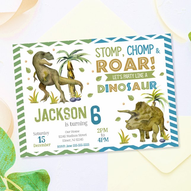Convite de Aniversário de Dinossauros | T-rex | Tr (Criador carregado)