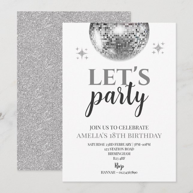 Convite de aniversário de Disco Party (Frente/Verso)