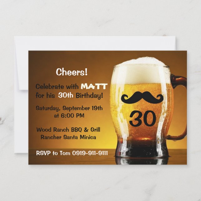 Convite de aniversário de Diversão do Bigode Beer (Frente)