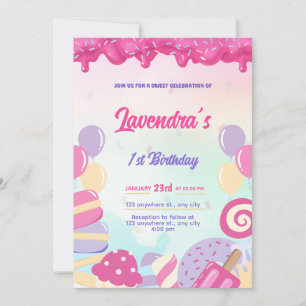 Convite de Aniversário de Doce Pastel Fofo
