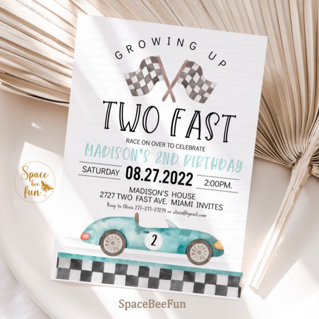 Convite de Aniversário de Dois Anos Corrida de Car (TWO Fast Birthday Invitation Race Car 2nd Birthday Invite Racing Car Vintage Racecar )