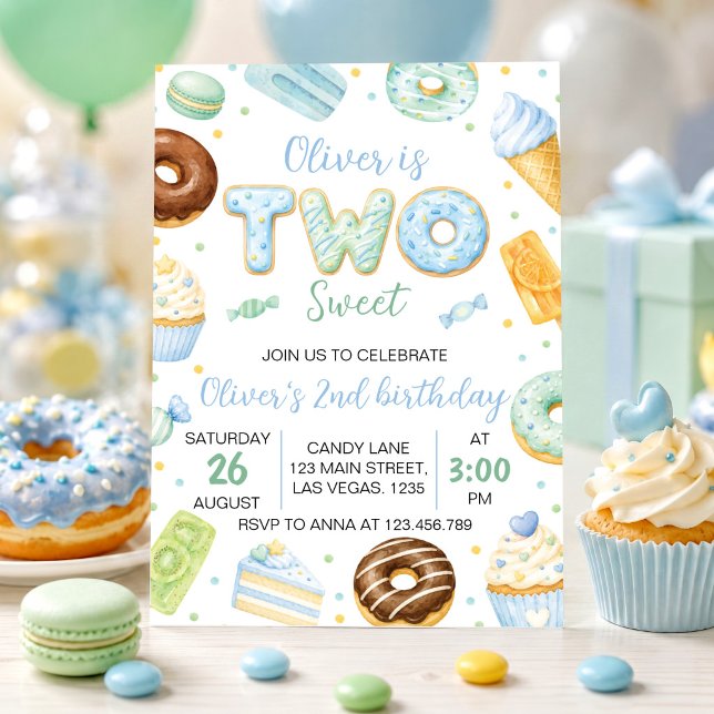 Convite de Aniversário de Dois Donuts Pastel Doce (Criador carregado)