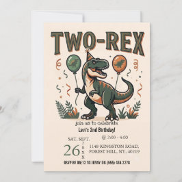 Convite de Aniversário de Dois-Rex de Dinossauro F