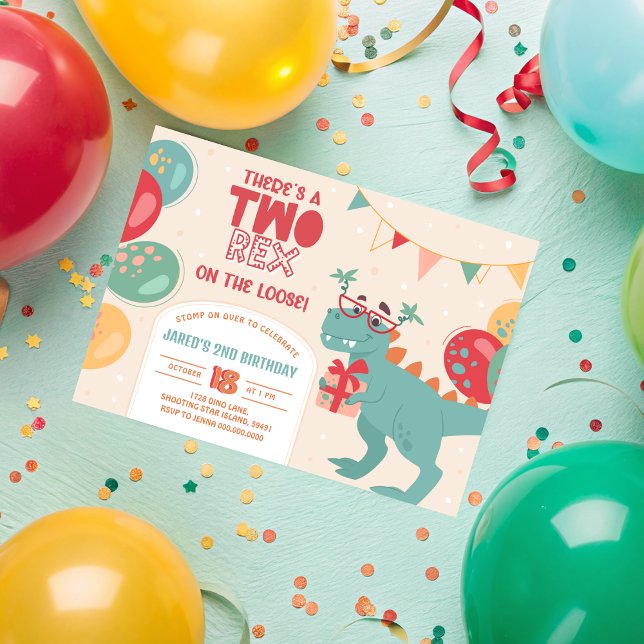 Convite de Aniversário de Dois Rex. Dino 2º Convit (Two Rex Birthday Invitation. Dino 2nd Invite. Prin Invitation
)