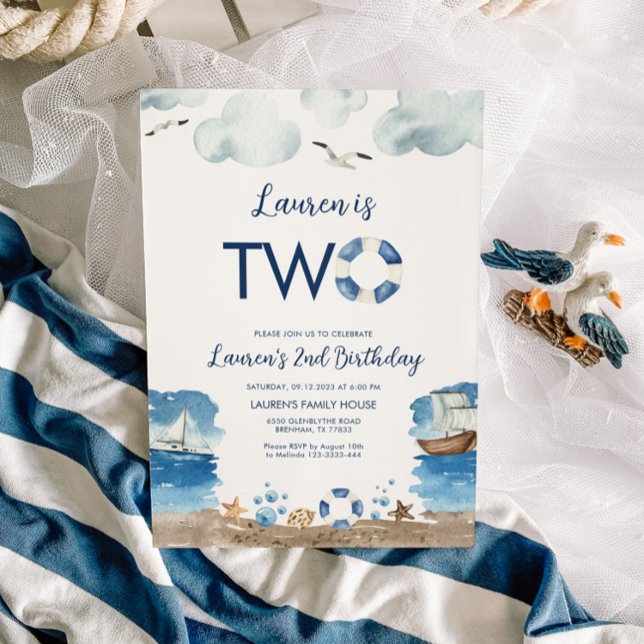 Convite de Aniversário de Dois segundos Náuticos (Criador carregado)