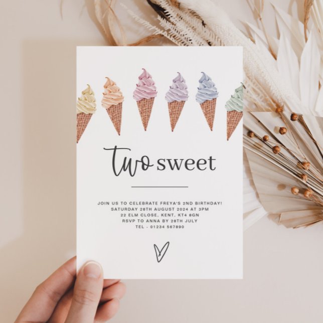 Convite de Aniversário de Dois Sorvetes Doces (Two Sweet Icecream Birthday Invitation)