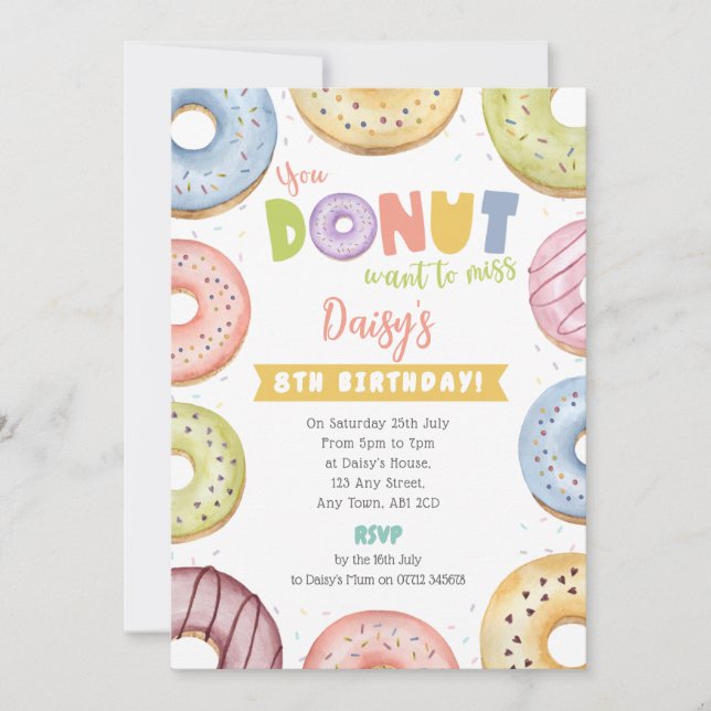 Convite de Aniversário de Donut Pastel - Não Quer  (Frente)