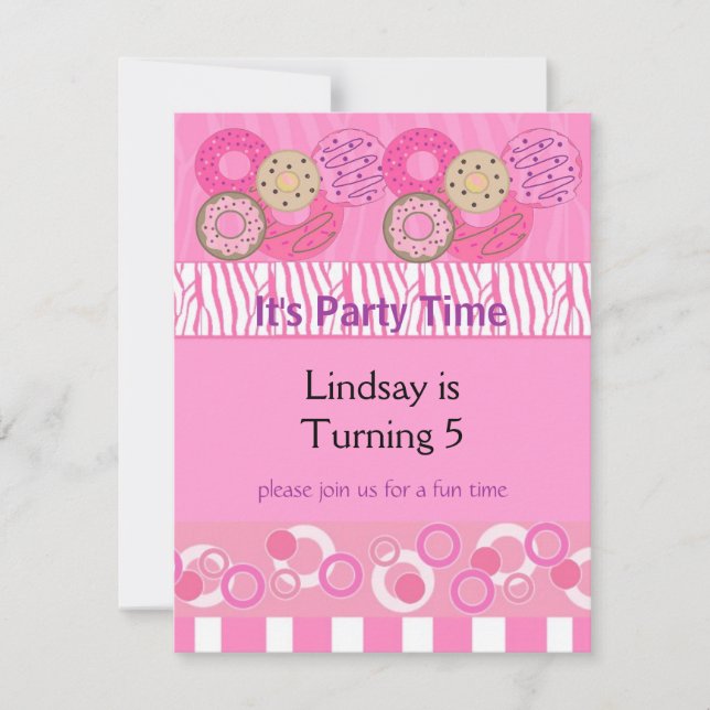 Convite de Aniversário de Donut Rosa (Frente)
