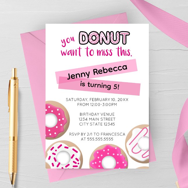 Convite de Aniversário de Donut Rosa (Criador carregado)