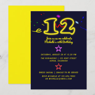Convite de Aniversário de Doze Anos com Letreiro d
