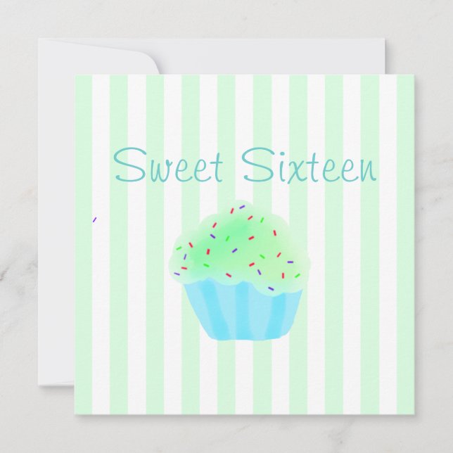 Convite de Aniversário de Doze Anos Verde Cupcake (Frente)