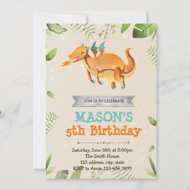 Convite de aniversário de dragão (Frente)