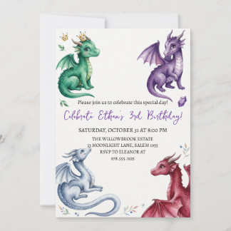 Convite de aniversário de dragão aquarela