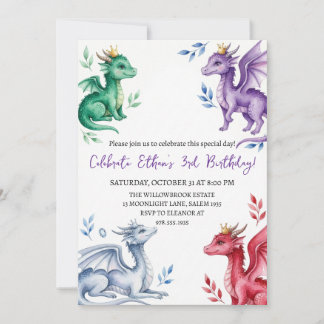 Convite de aniversário de dragão aquarela