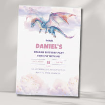 Convite de Aniversário de Dragão Fantasia Fofo par