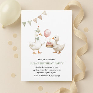 Convite de aniversário de Duck minimalista   Neutr
