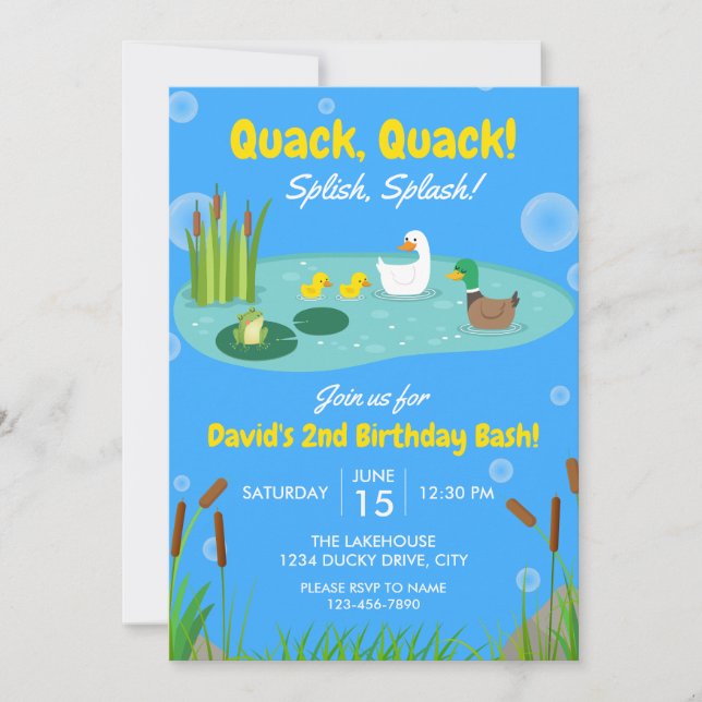 Convite de aniversário de Ducky (Frente)