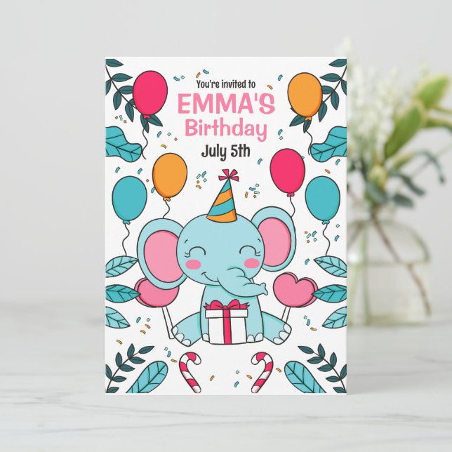 Convite de Aniversário de Elefante, Animais da Sel (Em pé/Frente)