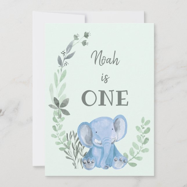 Convite de aniversário de elefante azul (Frente)