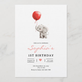 Convite de Aniversário de Elefante Bebê, 1º Aniver