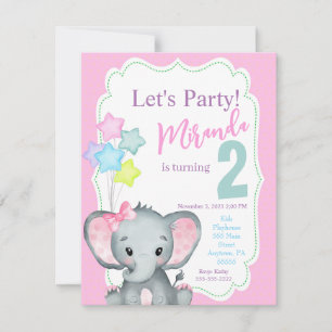 Convite de aniversário de elefante, convite de ani