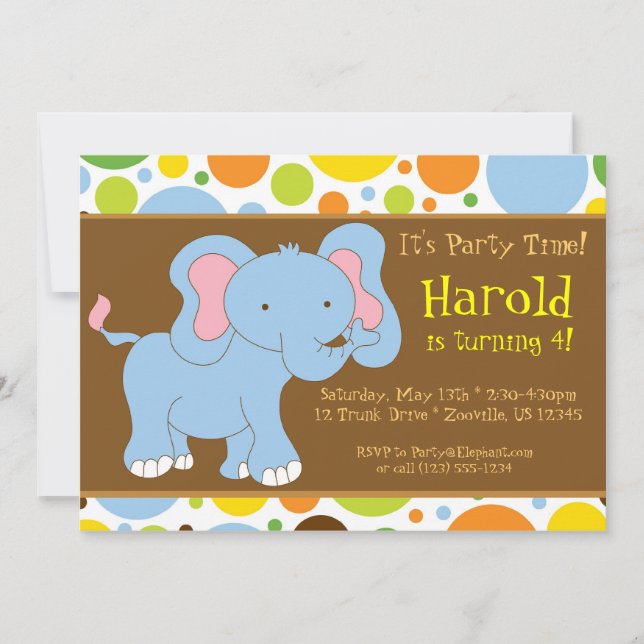 Convite de aniversário de Elefante para Bebês (Frente)