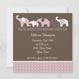 Convite de aniversário de Elefante Rosa