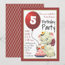 Convite de aniversário de elefante Vintage