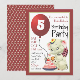 Convite de aniversário de elefante Vintage