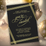 Convite de aniversário de Elegância Moderna<br><div class="desc">Um convite maravilhosamente elegante com talento contemporâneo, este Convite de aniversário apresenta linhas ouros enquadradas que enquadram seu texto sobre um fundo preto. O texto "você é convidado" em lindos programas floresce intencionalmente, apresentado com destaque para fazer seus convidados se sentirem especiais. Edite os detalhes da festa com suas especificações....</div>