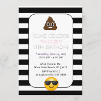 convite de aniversário de emoji preto e branco