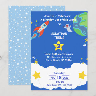 Convite de aniversário de espaço externo branco az