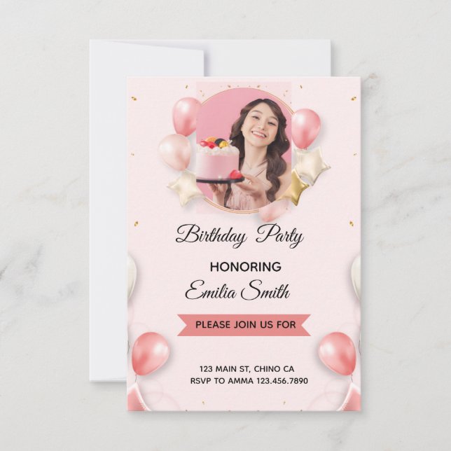 Convite de Aniversário de Esqui Pink Aprés Ski (Frente)
