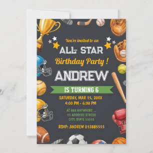Convite de Aniversário de Estrela do Esporte Pesso