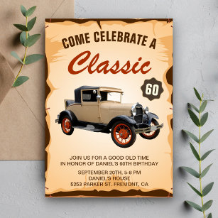Convite de aniversário de Etapa do carro vintage