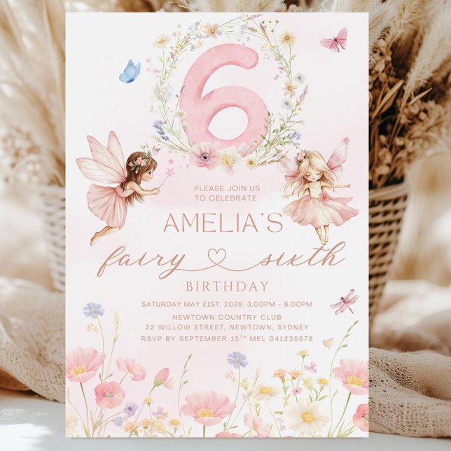Convite de Aniversário de Fada Menina, 6º Aniversá (Criador carregado)