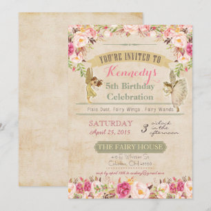 Convite de Aniversário de Fada Vintage