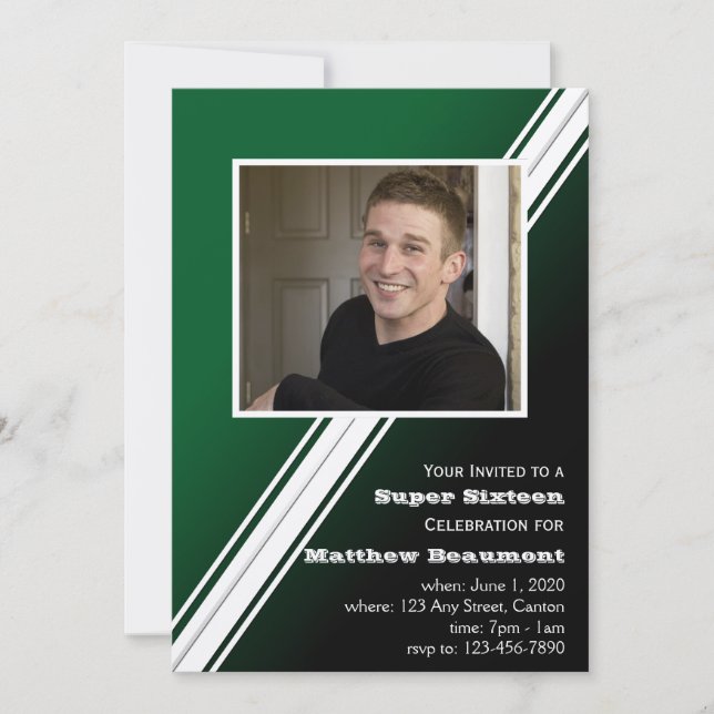 Convite de aniversário de faixa verde (Frente)