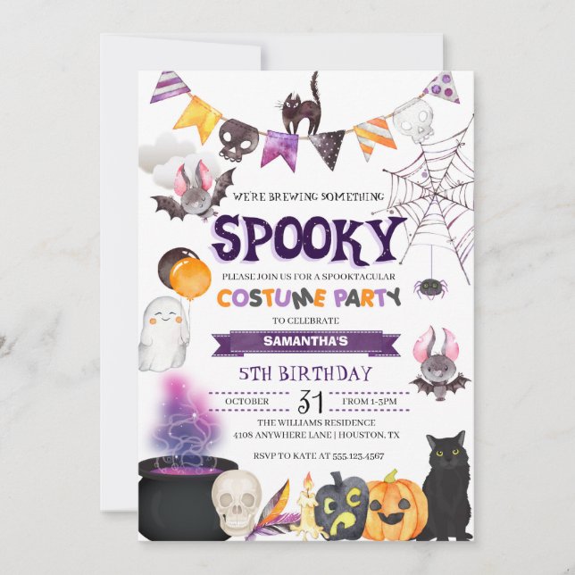 Convite de aniversário de fantasia de Spooky Hallo (Frente)