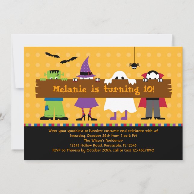Convite de aniversário de fantasia do Halloween Pa (Frente)