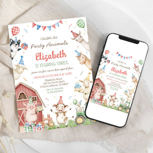 Convite de Aniversário de Fazenda com Animais de Q