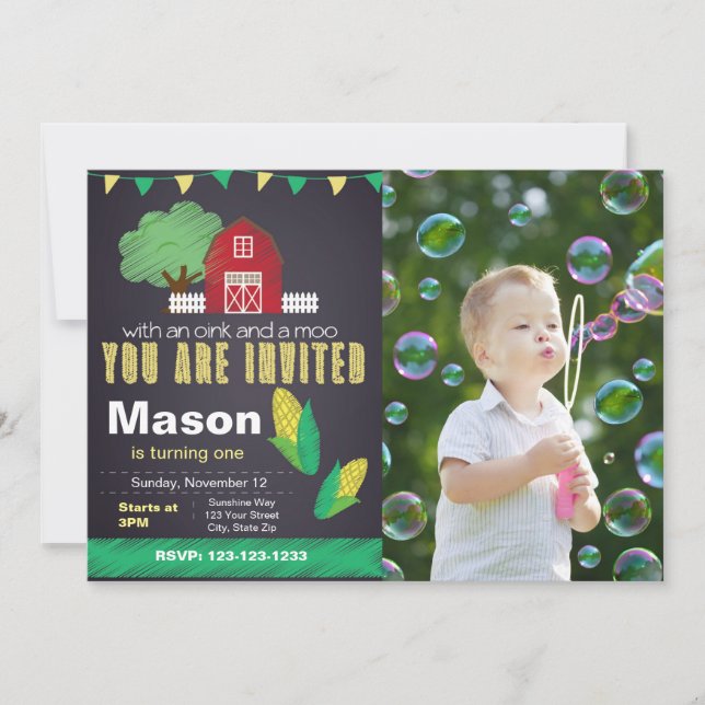 Convite de aniversário de fazenda com foto (Frente)