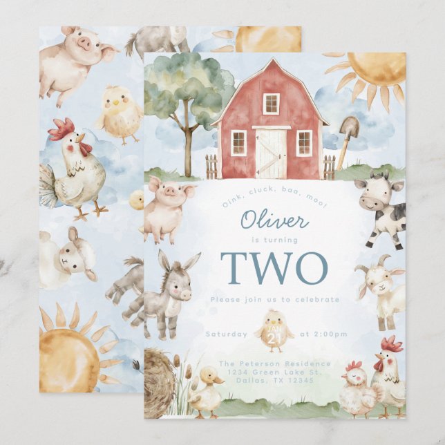 Convite de aniversário de Fazenda de Red Barn (Frente/Verso)