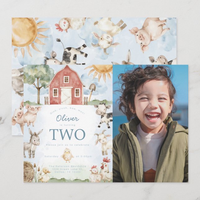 Convite de aniversário de Fazenda de Red Barn (Frente/Verso)