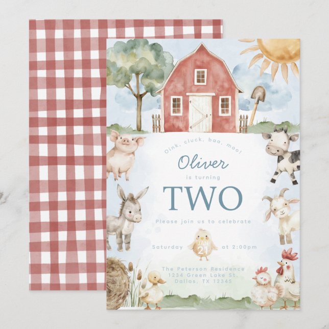 Convite de aniversário de Fazenda de Red Barn (Frente/Verso)